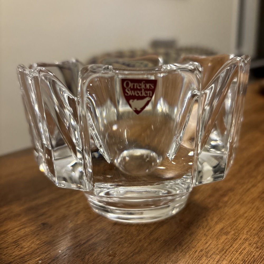 VTG ORREFORS CORONA Lead Crystal Bowl‎ Candy Dish Candle Sweden Scandinavian